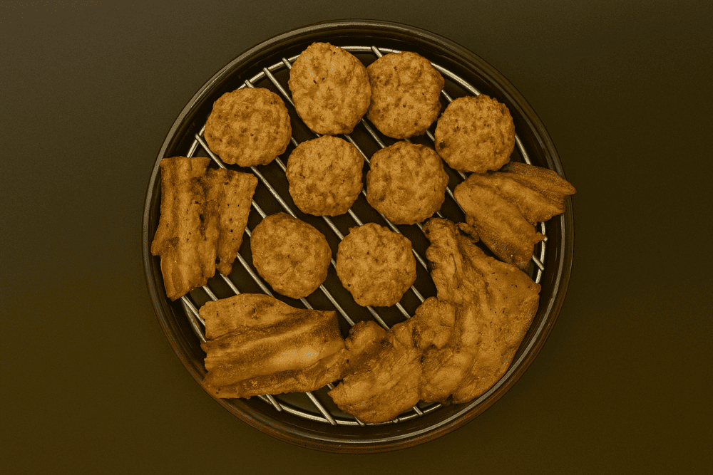 The grilled meat is kept warm on a mini charcoal stove placed right at the table